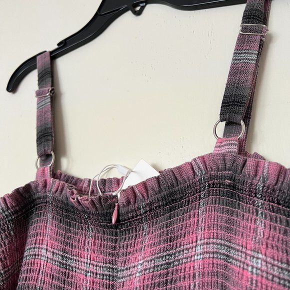 Pink Plaid Smock Bodice Drop Waist Midi / Maxi Ruffle Dress Size 0 - NWT - Picture 7 of 10